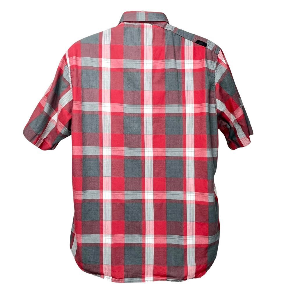 No Fear Men's Large Y2k Grunge Red Plaid Short Sleeve Button Up Camp Shirt - Picture 4 of 7